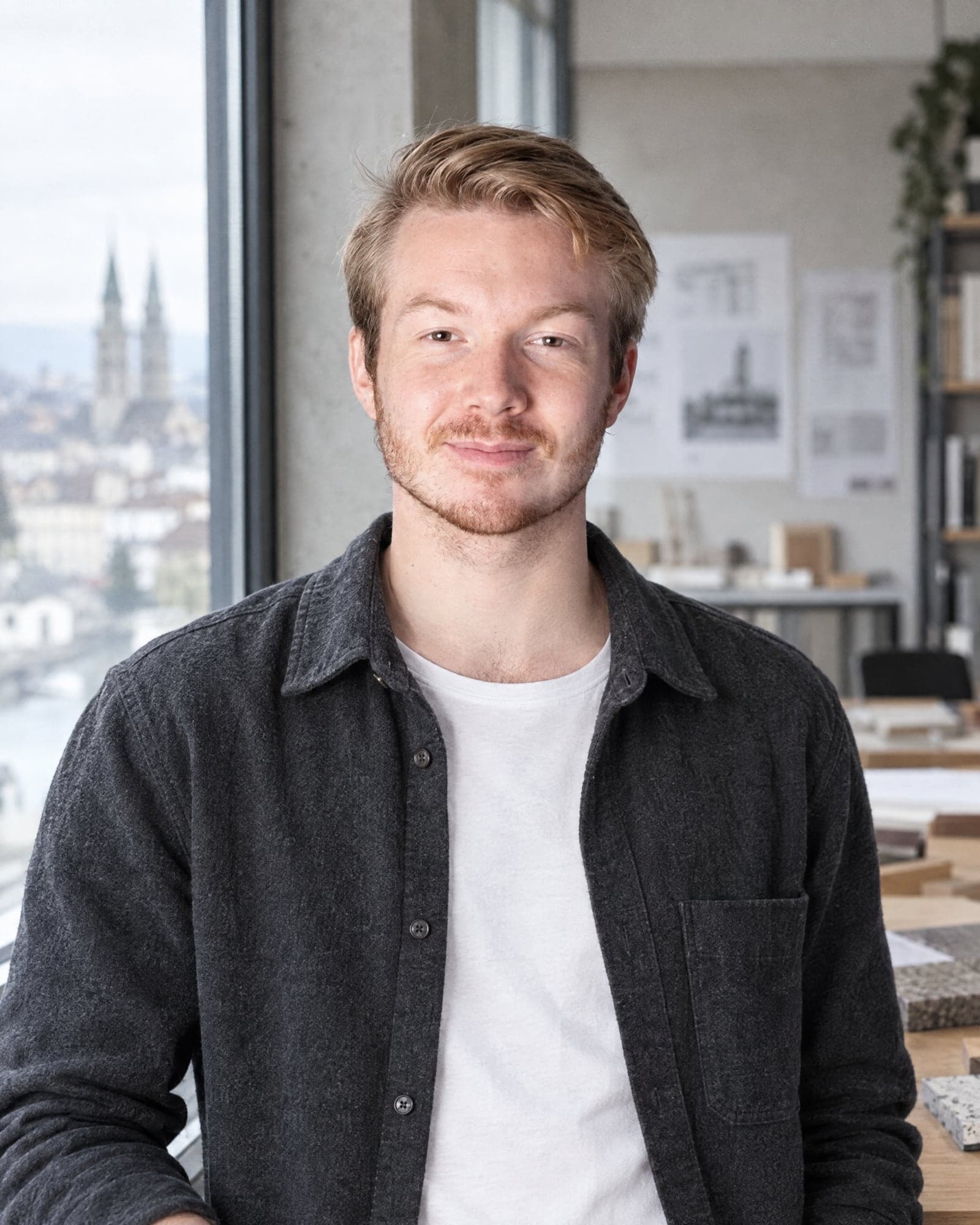 Edvin Karlsson, Partner, beform, in an architecture studio overlooking the old town of Zurich